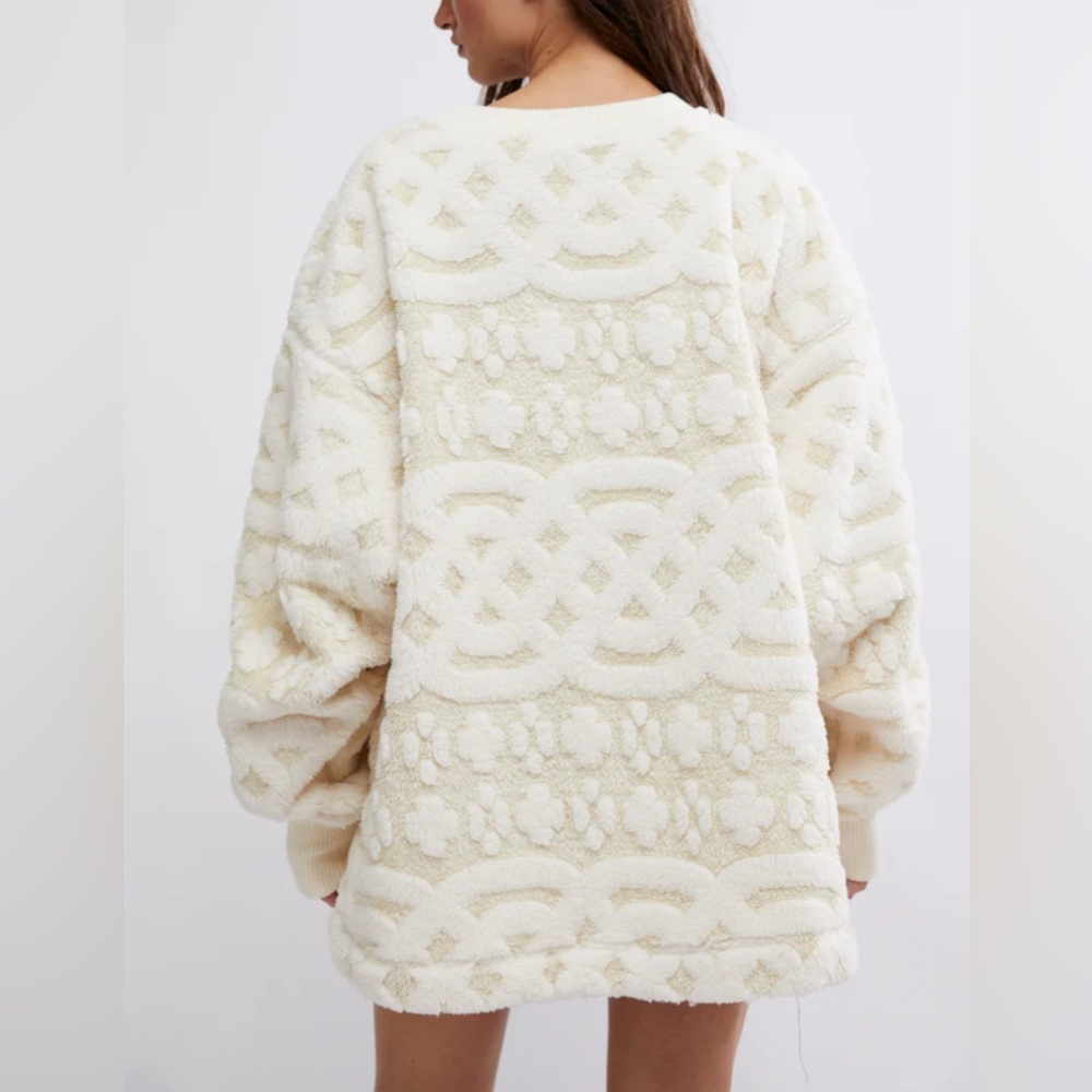 Free People Cream Textured Fleece Pullover Sweatshirt - Picture 3 of 5